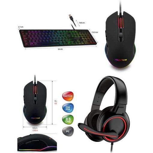 Kit de juego Advance - PRO-MKGTA210 - Auriculares PS4/Xbox, Ratón y Teclado RGB