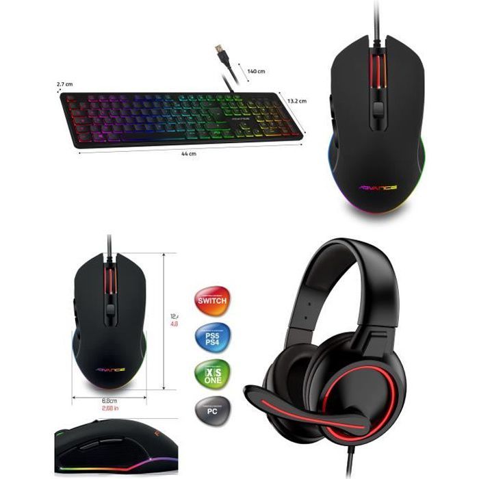 Pack de jeu Advance - PRO-MKGTA210 - Casque PS4/Xbox, Souris et Clavier RGB