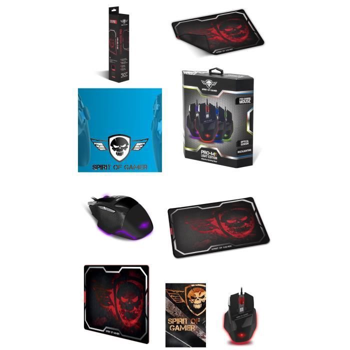 Pack Gaming 2 en 1 PRO-M8 - Tapis de souris Red Smokey Skull et Souris RGB à 7 boutons