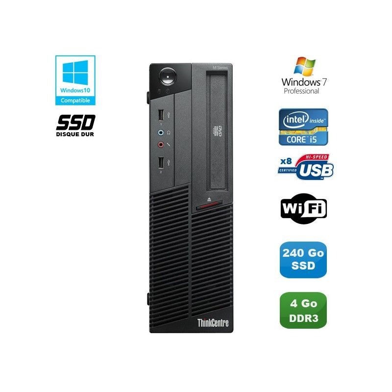 Lenovo ThinkCentre M90P Desktop - Core i5-650, 4GB RAM, 240GB SSD, DVD Burner, WiFi, Windows 7 Pro