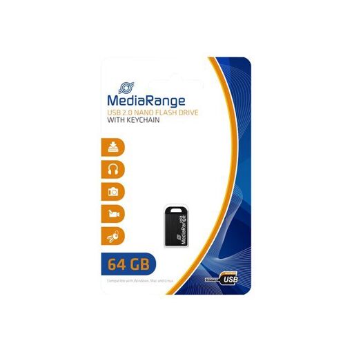 Unidad USB 2.0 MediaRange Nano 64 GB Negro