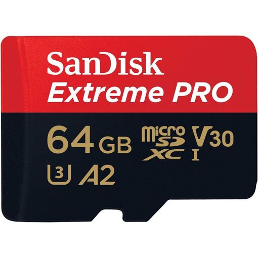 SanDisk 64GB Extreme Pro microSDXC Card + SD Adapter (Class 10, U3, V30)