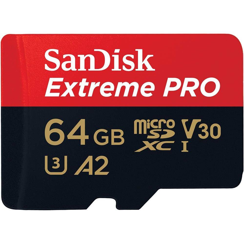 Carte SanDisk 64 Go Extreme Pro microSDXC + Adaptateur SD (Classe 10, U3, V30)