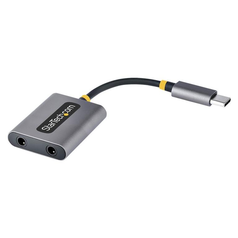 Adaptador de auriculares StarTech USB-C, dividor de audio doble - Conexión USB-C masculina recta a jack mini femenino recto - 7 cm - Negro, Gris sideral