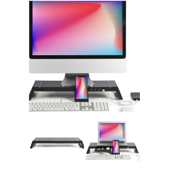 Livoo Computer Stand with Hub - Retractable Feet, 4 USB Ports, RGB LED Strips