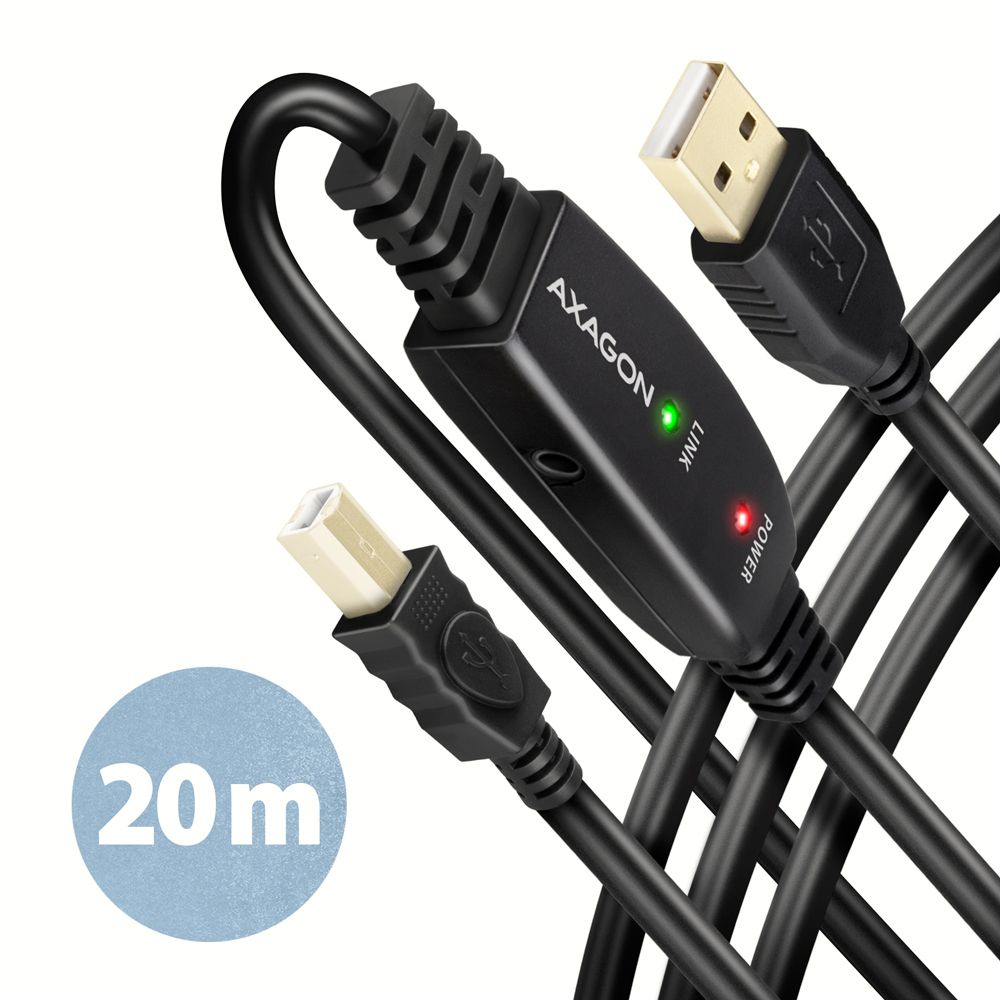 Axagon USB 2.0 Active Cable, 20m (A-M to B-M)