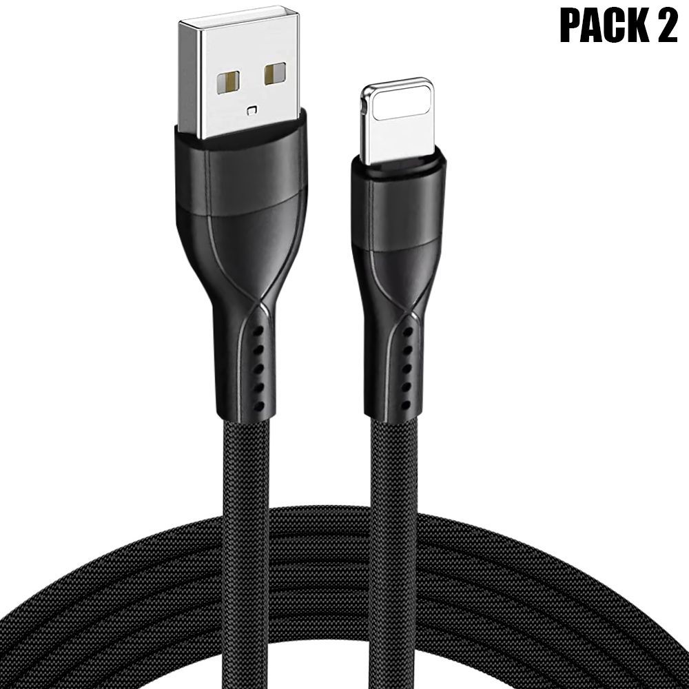 E.F.Connection 3A Quick USB Cable (2-Pack) - 1 Meter Black Tressed Nylon for iPhone 14, 13, 12 and Older