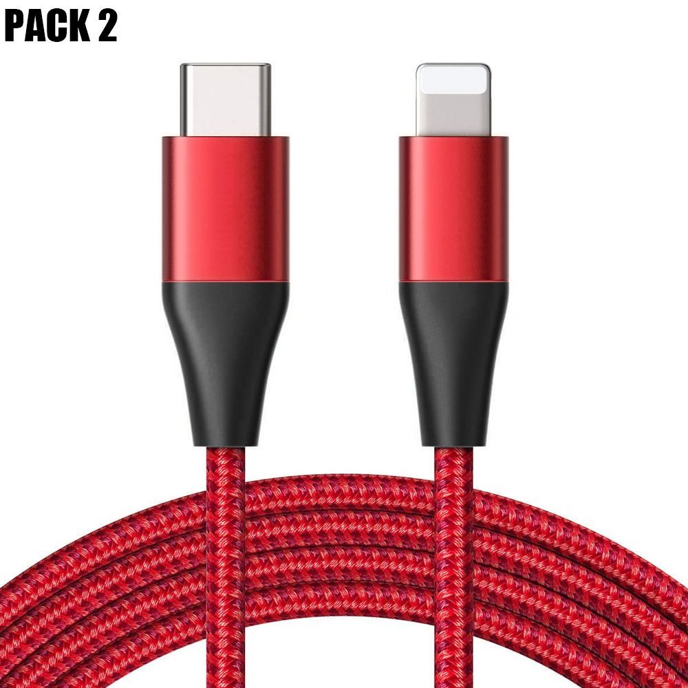 2x USB-C to Lightning Cable for iPhone 14 Series, 13 Series - Reinforced Nylon, 1m Red