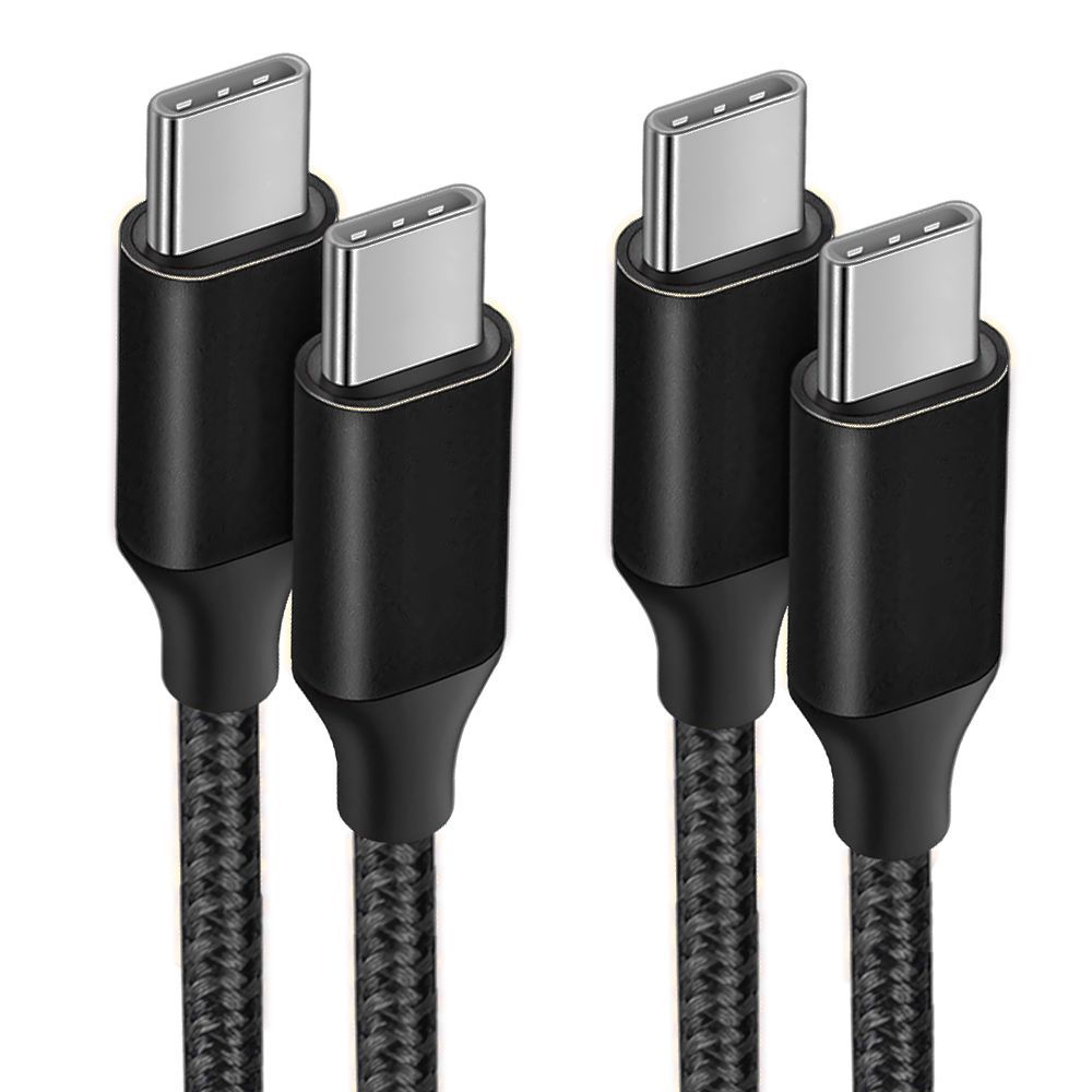 Lot de 2 câbles de chargement USB-C vers USB-C 3A rapides E.F.Connection pour Samsung Galaxy A (A02s, A03s, A04s, A12, A13, A20e, A21s, A22, A23, A24) - Nylon renforcé noir 1m
