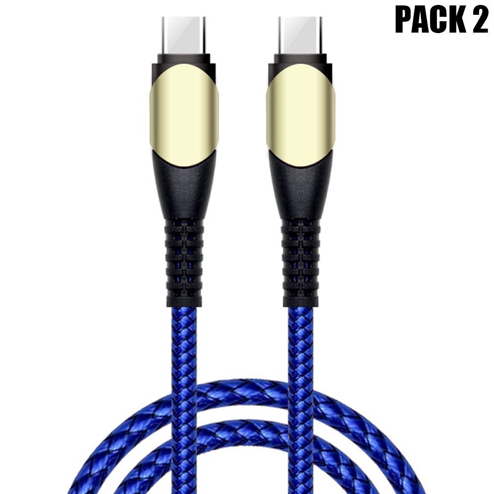 E.F.Connection USB-C to USB-C Fast Charge 60W Cables (2 Pack) - Nylon Braided 1M Blue