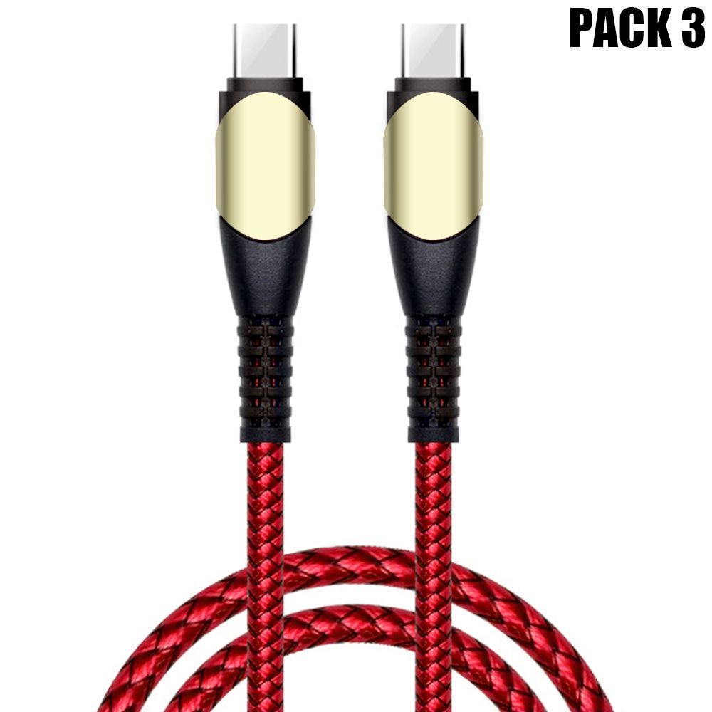 3x USB-C to USB-C 60W Cable for Samsung Galaxy A Series - Red Nylon Braided 1M - E.F.Connection