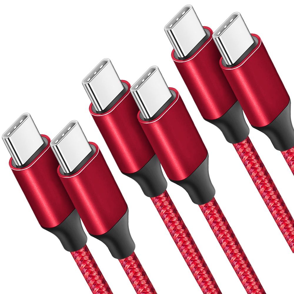 E.F.Connection 3x USB-C to USB-C Fast Charge Cables for Samsung Galaxy M Series (M13, M23 5G, M32, M33 5G, M52 5G) - Red 1M
