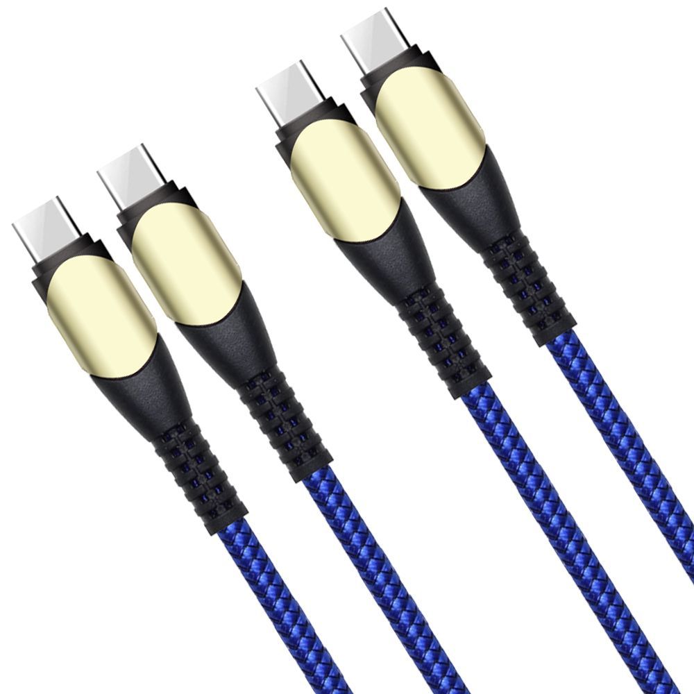 E.F.Connection USB-C to USB-C Quick Charge 60W Cable (2-Pack) - Braided Nylon 1M Blue