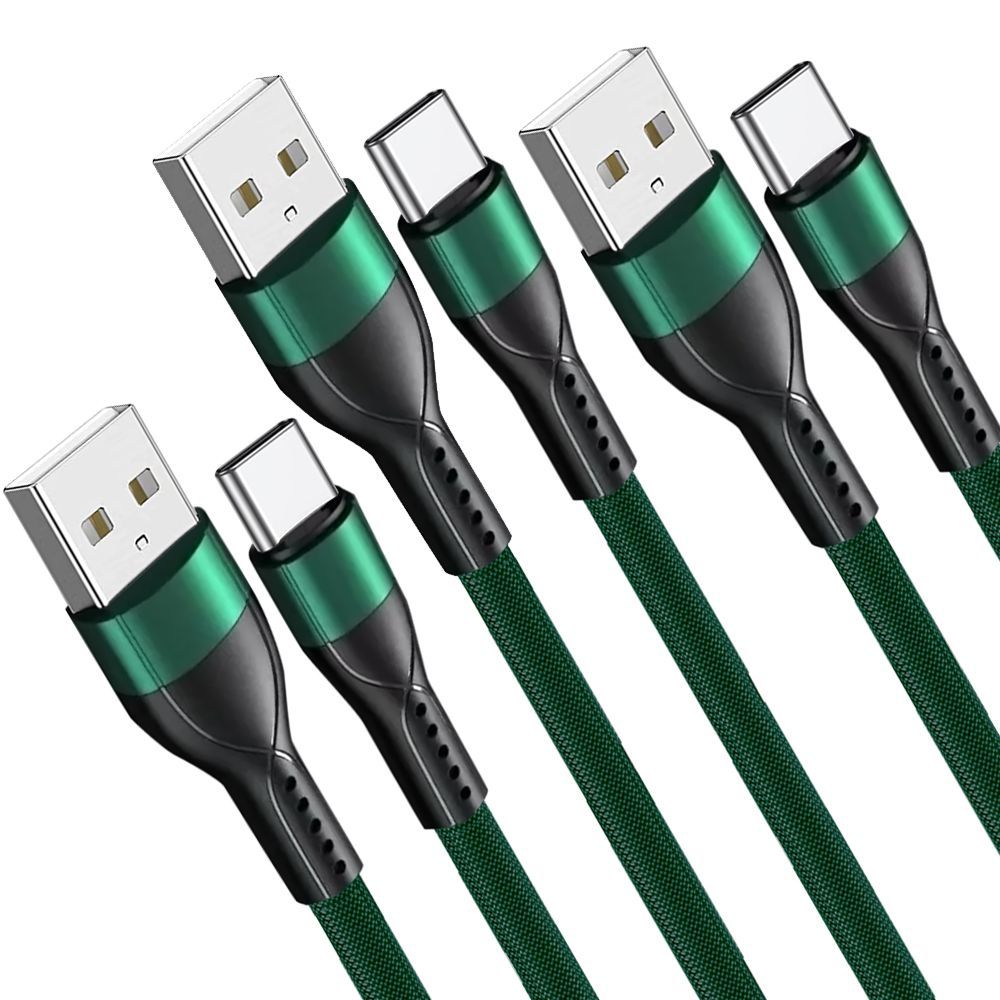 Câbles de charge rapide E.F.Connection USB-C 3A, 1m, Vert - Ensemble de 3