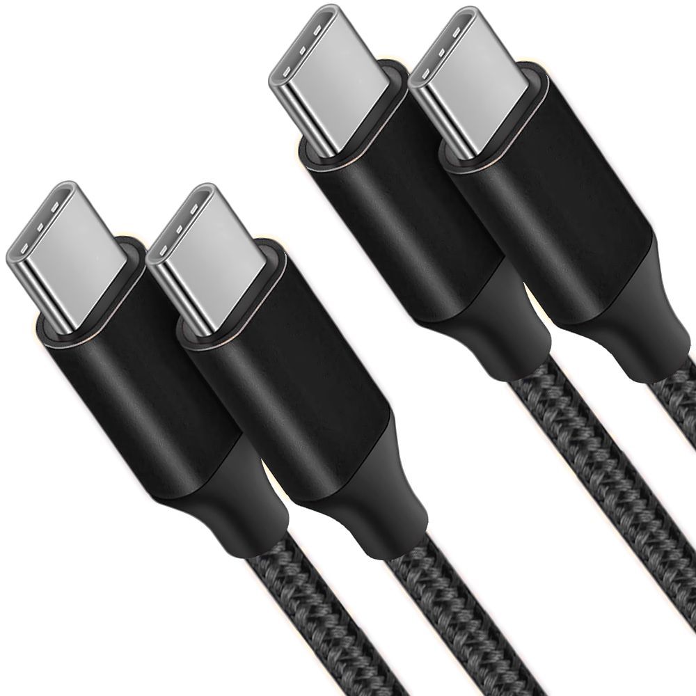 E.F.Connection USB-C to USB-C 3A Fast Cable Set (2x1m) for Redmi Note 12, Note 12 Pro, and Others - Reinforced Nylon - Black