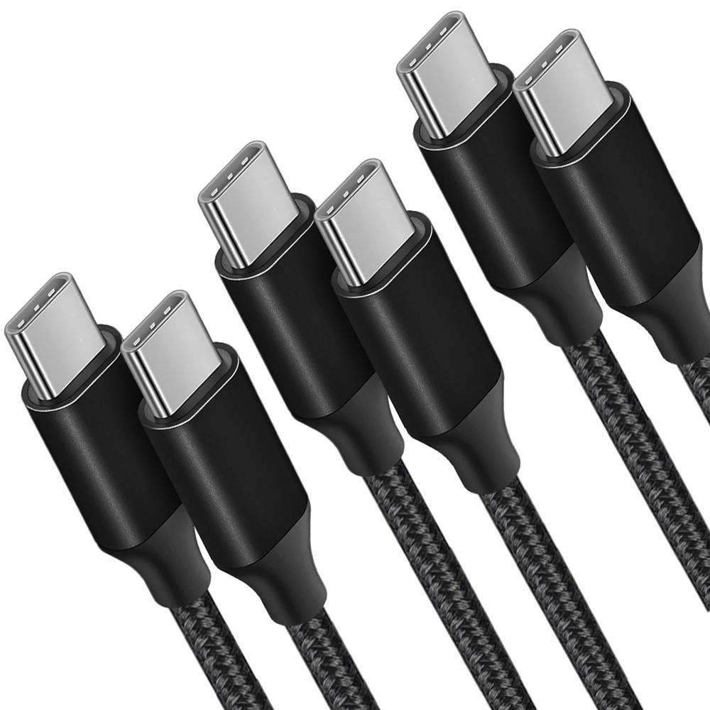 E.F.Connection 3x USB-C to USB-C Fast 3A Cable - Nylon Braided Black 1M