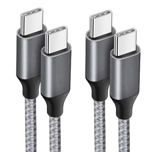 Câbles E.F.Connection USB-C vers USB-C de charge rapide 3A (lot de 2) - Nylon renforcé gris pour OPPO Reno 8 Pro Find X3 X5 Lite A16 A53 A53S A54 A94