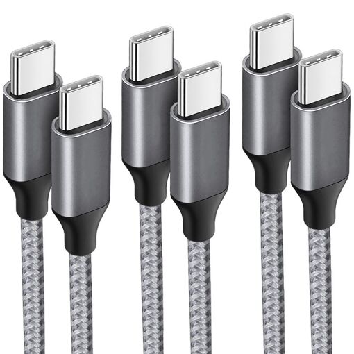 E.F.Connection USB-C to USB-C Fast Charge Cables - 3 Pack (1m, Grey Nylon Braided) for OPPO A Series