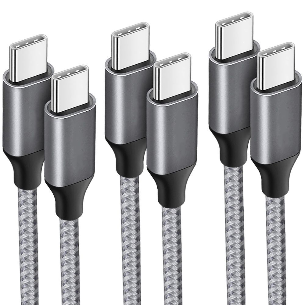 Cables de carga E.F.Connection USB-C a USB-C - Paquete de 3 (1m, nylon trenzado gris) para la serie OPPO A