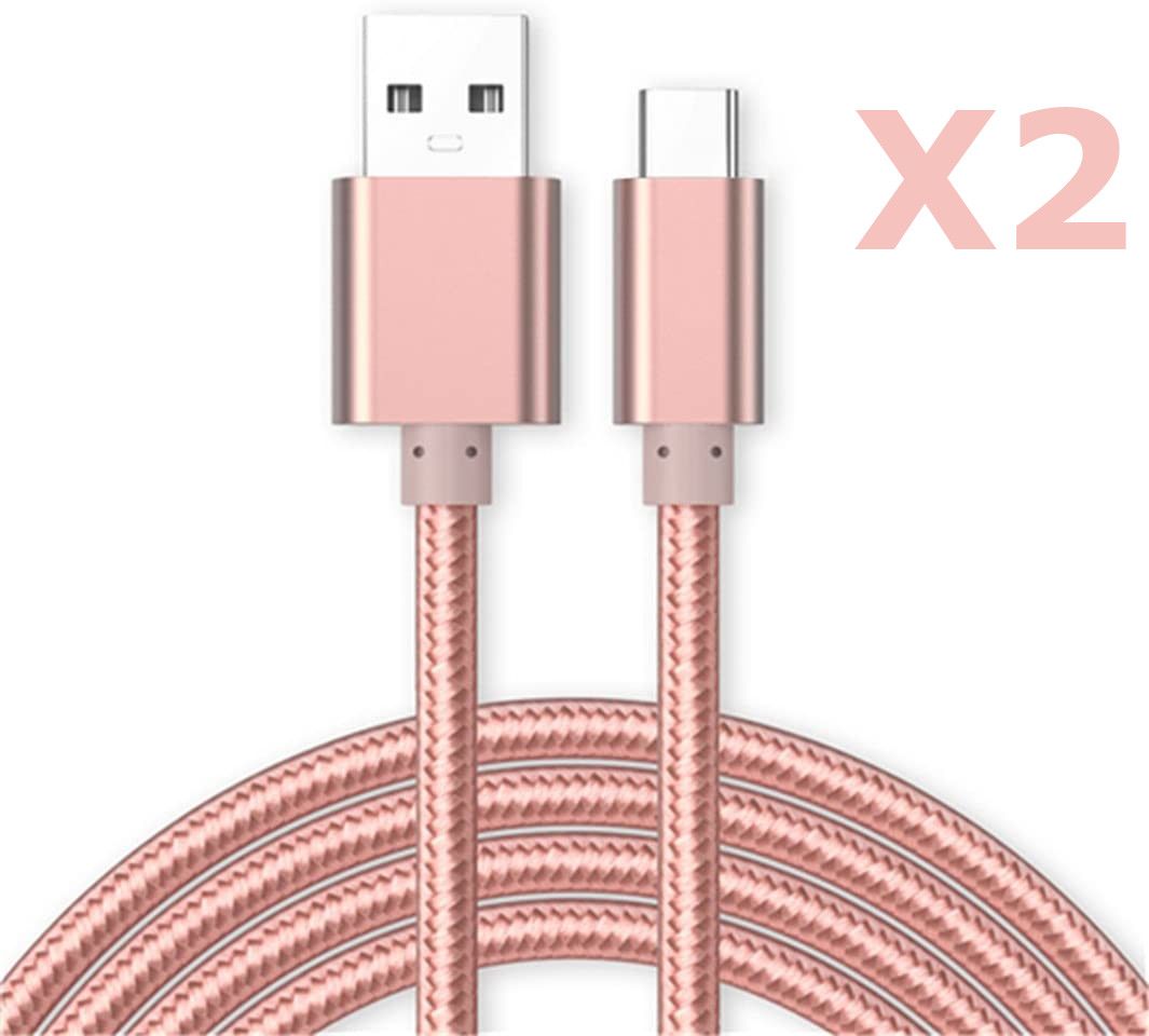 Câble Micro USB Little Boutik, 2 mètres de long, nylon renforcé, rose (x2)