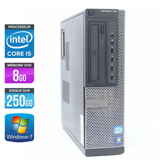 Ordinateur de bureau Dell Optiplex 790 - Processeur Intel Core i5, 3,1 GHz, 8 Go de RAM, 250 Go HDD, Gravure DVD, Ethernet Gigabit, Windows 7 Professionnel