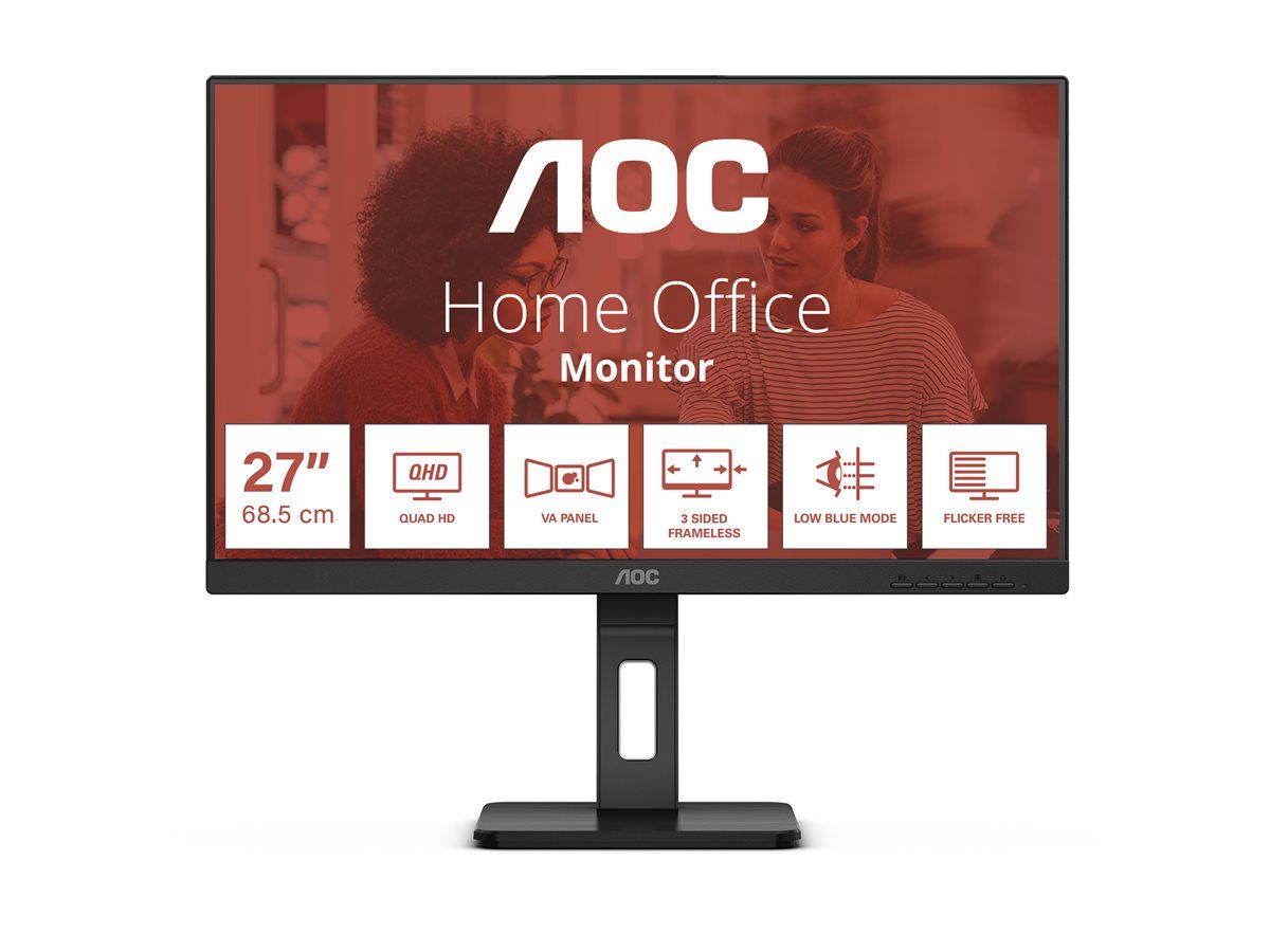 AOC Essential-line Q27E3UMF - 27" LED Monitor - QHD 2560x1440 @ 75Hz - VA - 300 cd/m² - 4ms Response Time - HDMI, DisplayPort - Speakers - Black