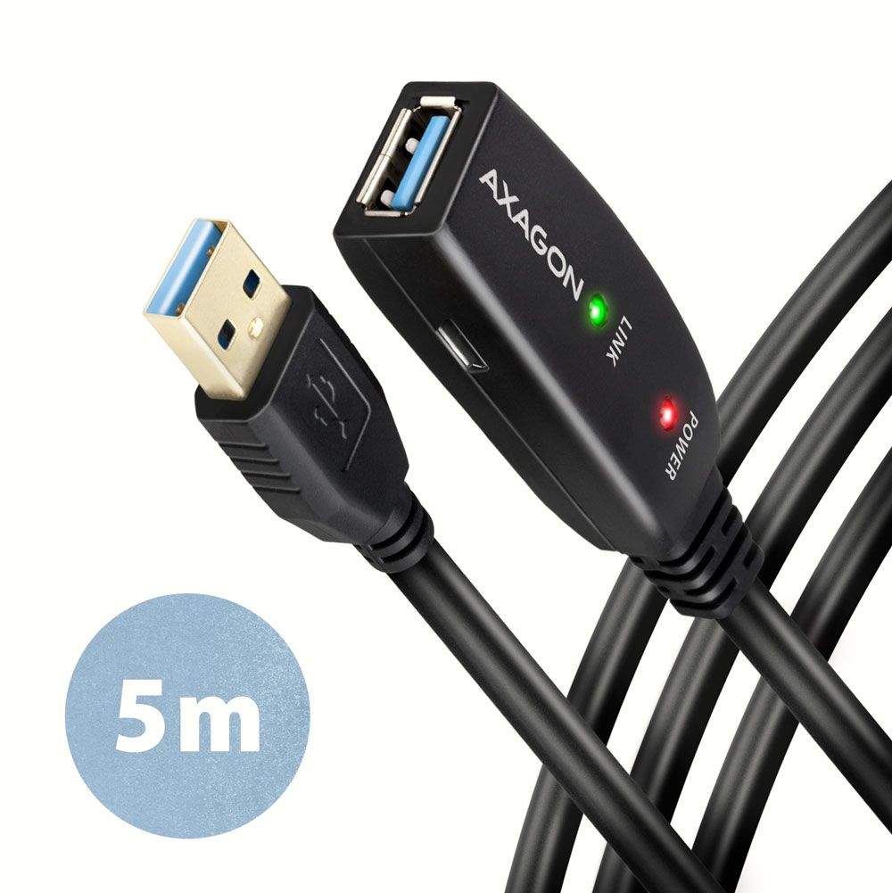 Axagon USB 3.2 Gen 1 Active Extension/Repeater Cable 5m (Black)