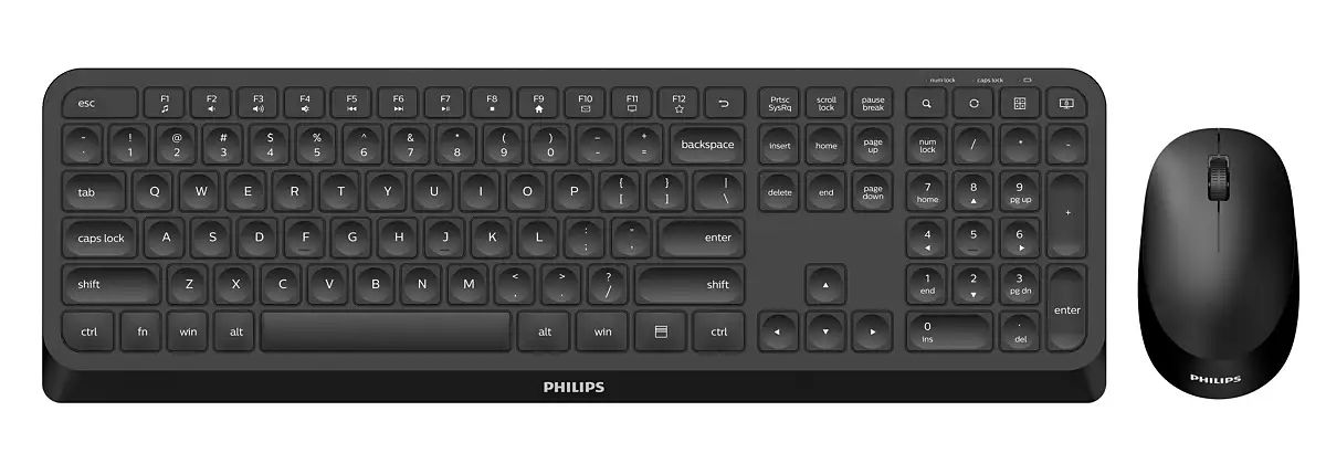 Philips 3000 Series Wireless Keyboard SPT6307B/31 with Mouse, English QWERTY Layout, Black