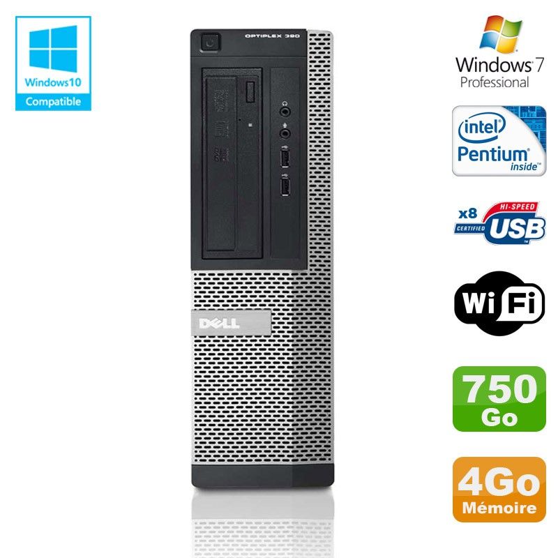 Dell Optiplex 390 DT Desktop PC - Intel Pentium G630, 4GB RAM, 750GB HDD, DVD Burner, WiFi, HDMI, Windows 7 Pro