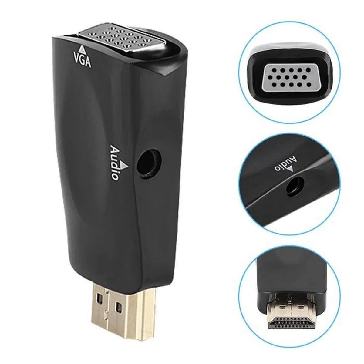Adaptateur HDMI vers VGA 1080p avec sortie audio - convertisseur pour Xbox 360, PS3, PS4, PC, ordinateur portable, TV et projecteur