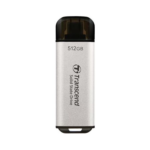 Transcend ESD300S - 512GB SSD - External Portable - USB 3.2 Gen 2x1 (USB-C Connector) - Silver