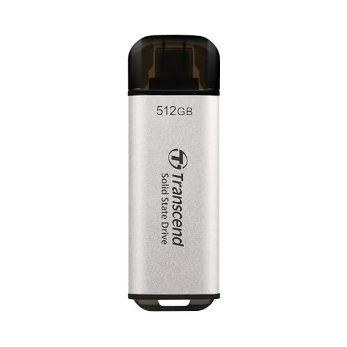 Transcend ESD300S - 512GB SSD - External Portable - USB 3.2 Gen 2x1 (USB-C Connector) - Silver