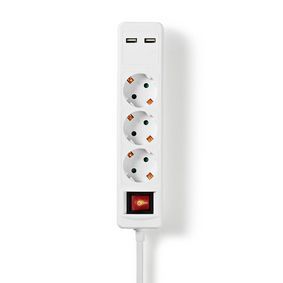 Extensor Nedis EXSO315UFSWT de 5 m con 3 tomas de corriente CA, montaje interior blanco