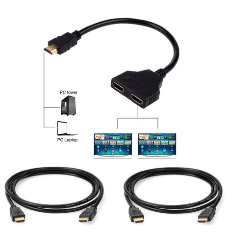 HDMI Splitter Cable - 1 Input, 2 Outputs + 2 HDMI Cables (2m)