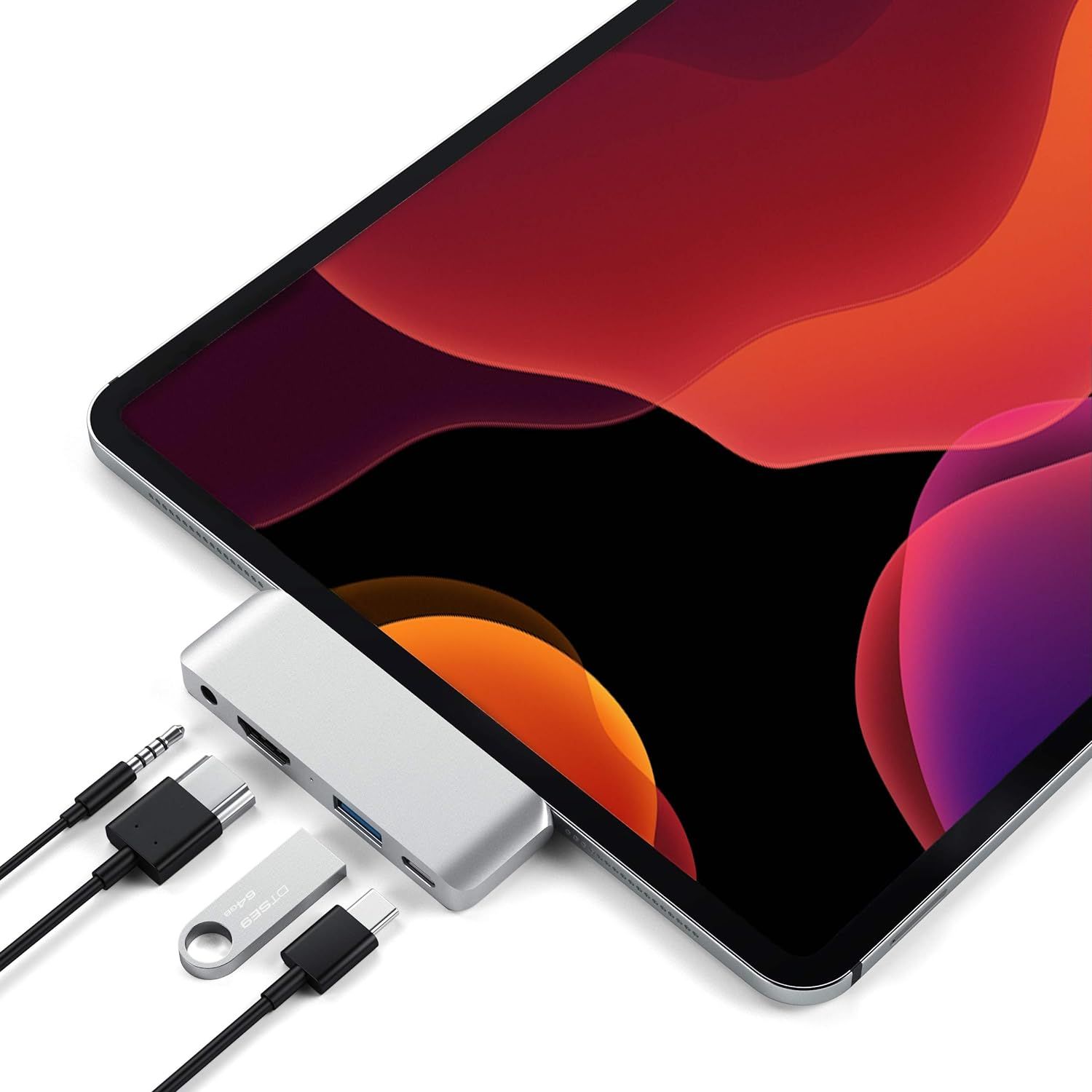 Mobile Type-C Hub Adapter with USB-C Charger, HDMI 4K, USB 3.0 and 3.5mm Jacks - For iPad Pro M2/M1, iPad Air M1, iPad Mini and More!