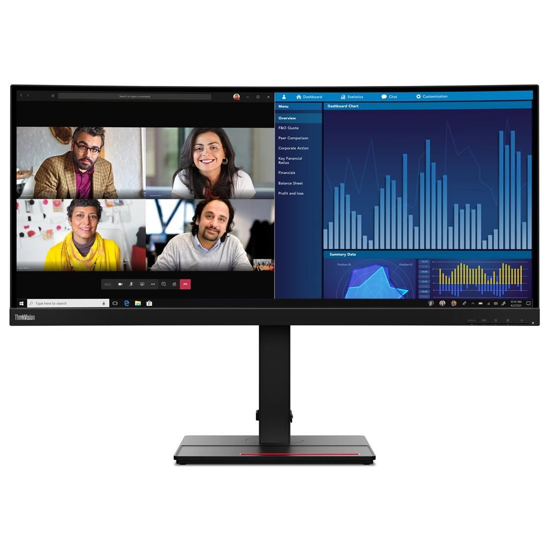 Lenovo ThinkVision P34w-20 - 34" Curved LED Monitor - UWQHD (3440 x 1440) - IPS - 300 cd/m² - 4 ms Response Time - HDMI, DisplayPort, USB-C