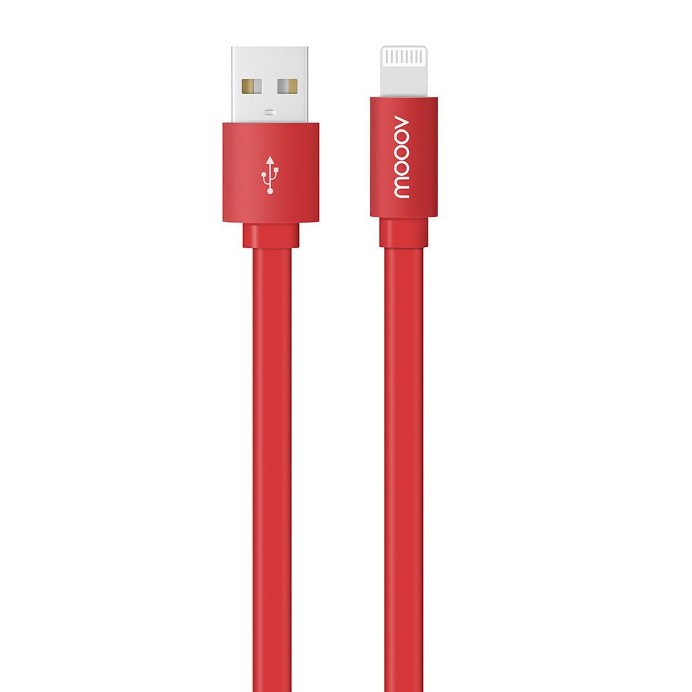 Mooov MFI / USB-A Flat Cable 1m - Bright Red