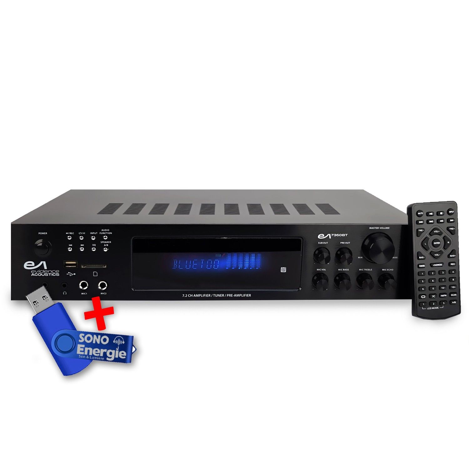 Evidence Acoustics EA-7360-BT Hi-Fi Amplifier - 5.2 Karaoke System with USB/SD/Bluetooth, 4x75W + 3x20W