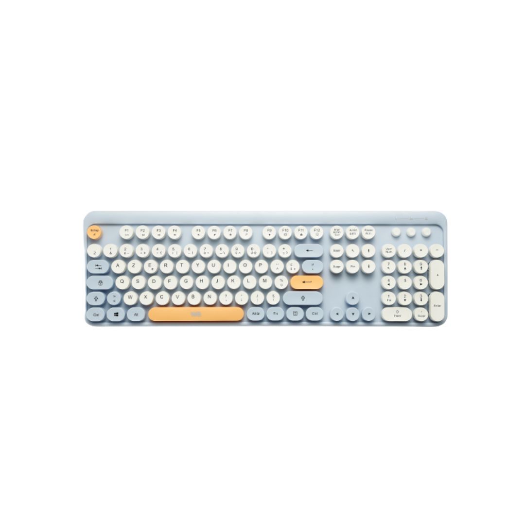 Ensemble clavier et souris WE POP - Design rétro - Plein format - Sans fil 2,4 Ghz - Bleu