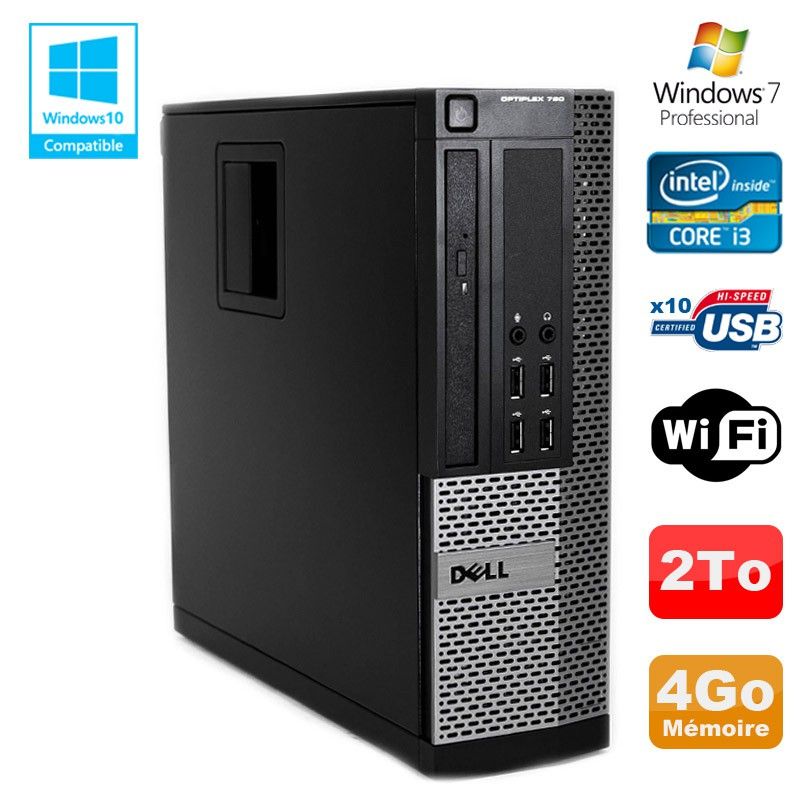 Dell Optiplex 790 SFF Desktop PC - Intel Core i3-2120, 4GB RAM, 2TB HDD, WiFi, Windows 7 Pro