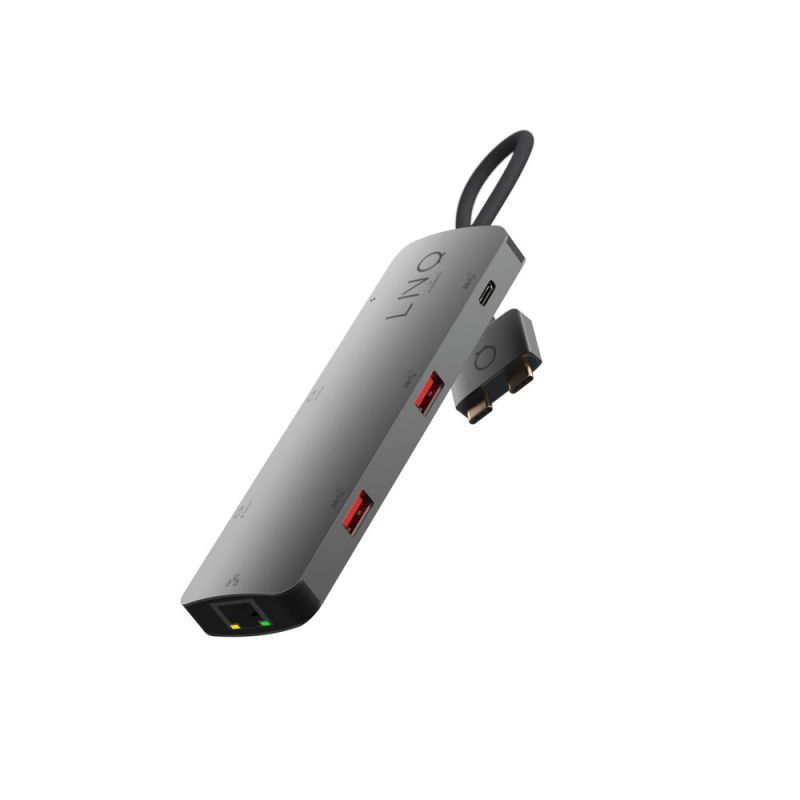 Hub multipuerto LinQ D2 Pro 7 en 2 USB-C, 100W PD, Ethernet, Gris