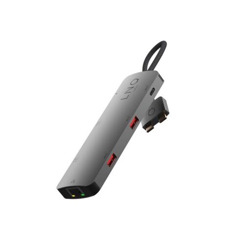 Hub multiports LinQ D2 Pro 7-en-2 USB-C, 100W PD, Ethernet, Gris