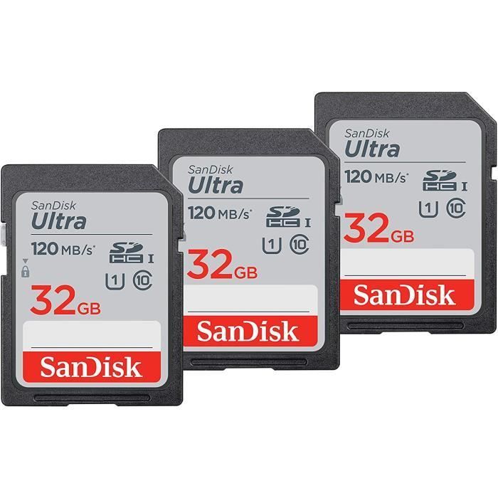 SanDisk 3-Pack SDHC UHS-I Memory Card 32GB, up to 120MB/s, Class 10, V10