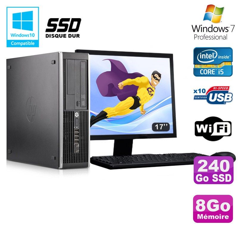 HP Elite 8300 SFF Desktop PC - i5-3470, 8GB RAM, 240GB SSD, DVD Burner, WiFi