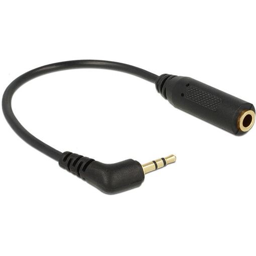 Adaptador de audio Delock - Mini teléfono estéreo hembra de 3.5 mm a conector macho para micrófono estéreo - 17.5 cm - Negro - Conector de ángulo izquierdo