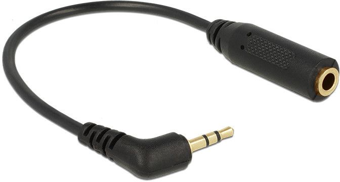 Adaptador de audio Delock - Mini teléfono estéreo hembra de 3.5 mm a conector macho para micrófono estéreo - 17.5 cm - Negro - Conector de ángulo izquierdo