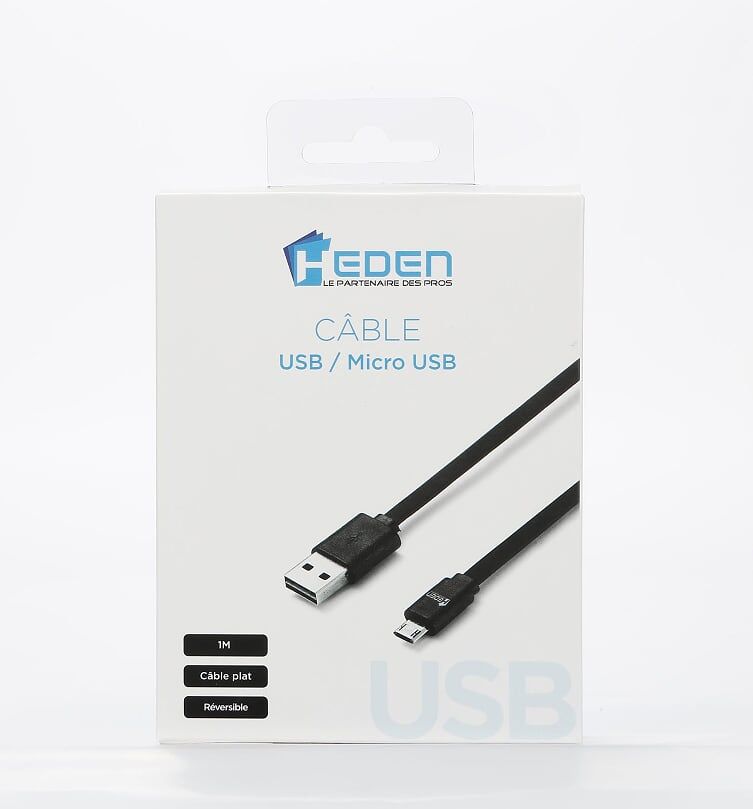 Heden Reversible USB/Micro USB Flat Cable 1m Black