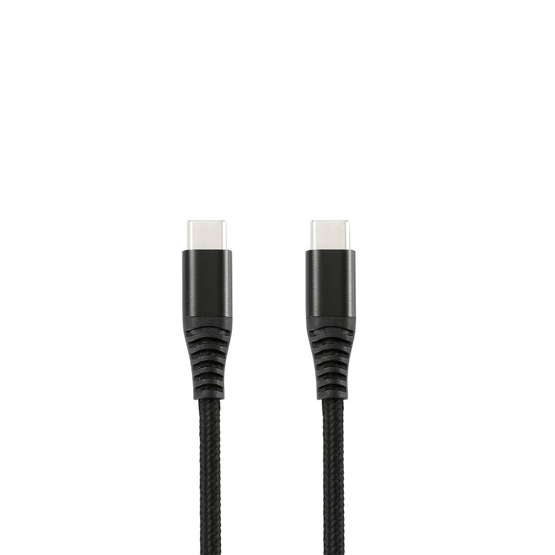 Câble WE USB-C mâle/USB-C mâle/mâle en nylon tressé 1,50m, 100W de charge, USB 2.0, noir et blanc