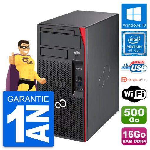 PC de escritorio Fujitsu Esprimo P557 - Procesador Intel Pentium G4400, 16GB de RAM, 500GB HDD, Windows 10, WiFi