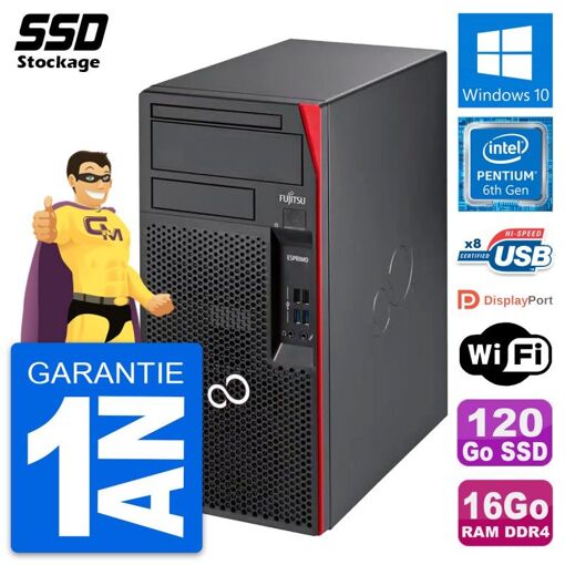 PC de escritorio Fujitsu Esprimo P557 MT - Procesador Intel Pentium G4400, 16GB RAM, 120GB SSD, Windows 10, WiFi